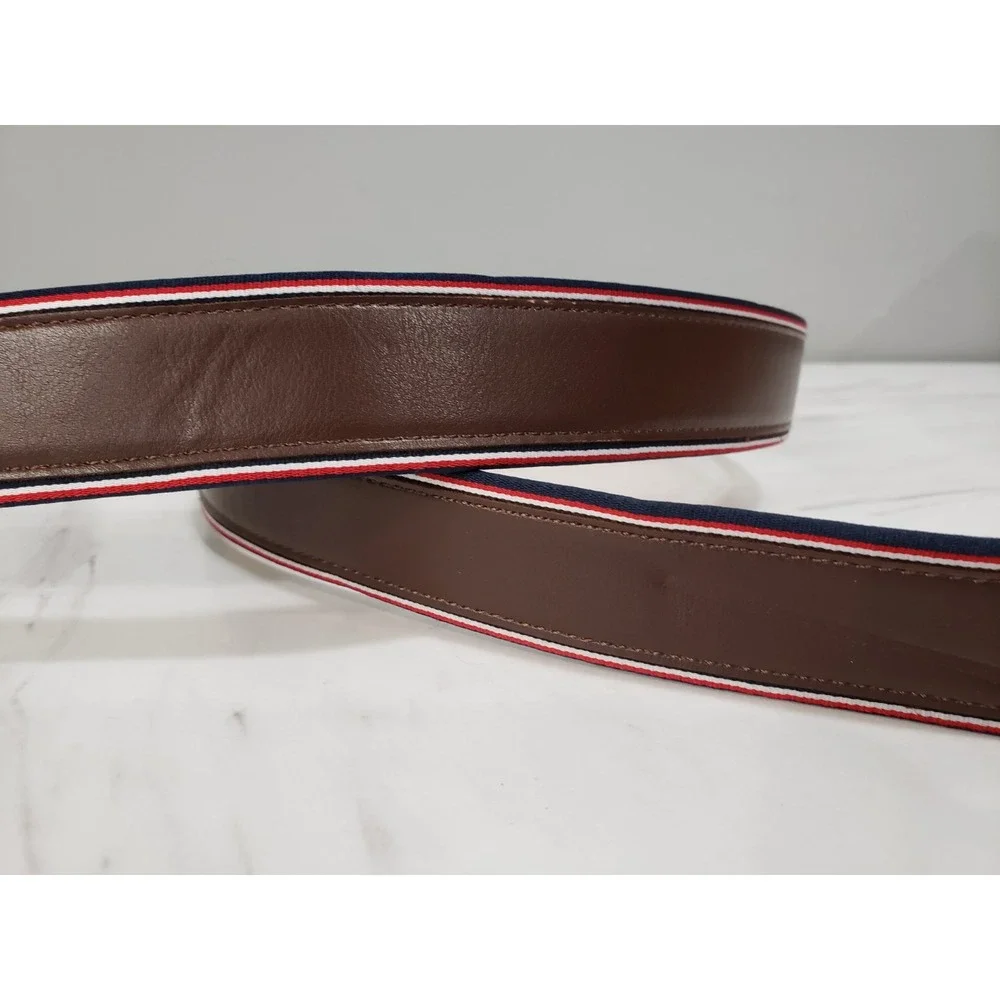 NEW XL -‎ 42/ 44 Tommy Hilfiger Faux Leather Belt WITH FLAG LOGO BORDER